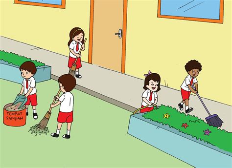 Gambar animasi gotong royong di sekolah  Gambar di bawah menunjukkan aktiviti harian sebuah keluarga penyayang